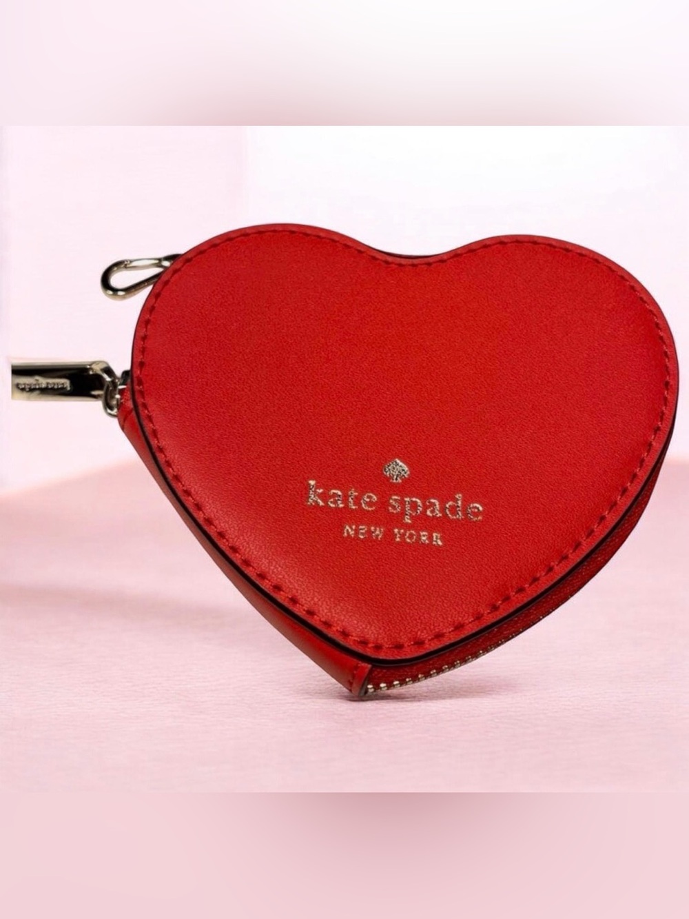 kate spade red heart mini coin pouch with gold logo